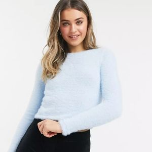 Stradivarius fluffy long sleeve top in light blue